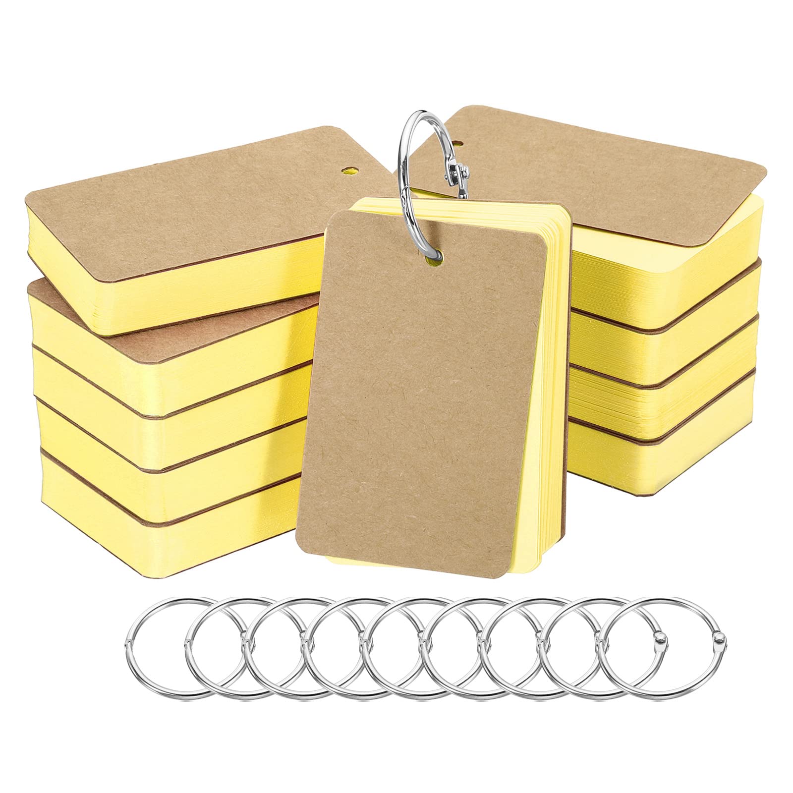 PATIKIL 3.5" x 2" Blank Flash Cards with Rings, 500 Pack Study Cards Index Cards Note Card Pre Hole Punched for Learning, Yellow