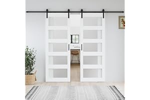 LDB_BUILDING 80 x 84 inch (Double 40x84 Door) Glass Barn Door with Sliding Hardware Kit,Fit 76-78in Wide Opening