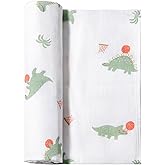 Muslin Swaddle Blankets, 70% Rayon from Bamboo and 30% Cotton, Large 47 x 47 Inches – Soft & Breathable Receiving Blanket for Unisex Newborns, (Dino Dunk Dreams)