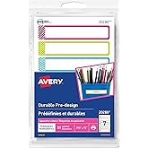 Avery Durable Labels for Kids School Gear, Rectangle, 3.5" X 5/8", Hand Write, Assorted Colours, Permanent, 21 Labels (20280)