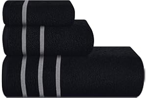 MyOwn Ultra Soft 3 Pack Cotton Towel Set, Contains a Bath Towel 28x55 inch, a Hand Towel 16x24 inch & Wash Coth 12x12 inch, Ideal Everyday use, Compact & Lightweight - Black