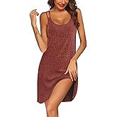 Ekouaer Nightgown for Women Sleeveless Sleepwear Sexy Sleep Dress Ribbed Knit Night Shirt Soft Chemise Nighties S-XXL