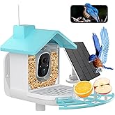 Wireless Solar Powered Smart Bird Feeder with Camera for Outdoors Squirrel Proof, AI dentification with 64GB SD Card & Night Vision, Video Bird Feeder Camera 1080P Gift for Birdwatching