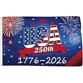 Probsin 250 Anniversary Flag 3x5 Ft USA 250th Anniversary 1776-2026 Patriotic July 4th Yard Signs Party Supplies Hanging Decor for Room House Welcome Photo Backdrop with Brass Grommets
