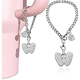 LUHOHI Silver Initial Charm for Stanley Cup- Bubble Letter Charms Accessories for Stanley handle 40 Oz Tumblers Cute Keychain with Diamond Glitter Jewelry Personalized Water Bottle Decorations W