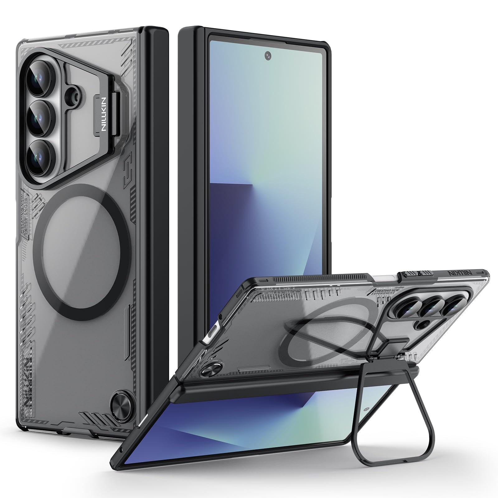 Photo 1 of Nillkin for Samsung Galaxy Z Fold 7 Magsafe Case, Built-in Camera Kickstand & Magnetic Hinge Protection, Clear & Anti-Yellow, Adjustable Kickstand, Z Fold 7 Case with Stand, Transparent Black