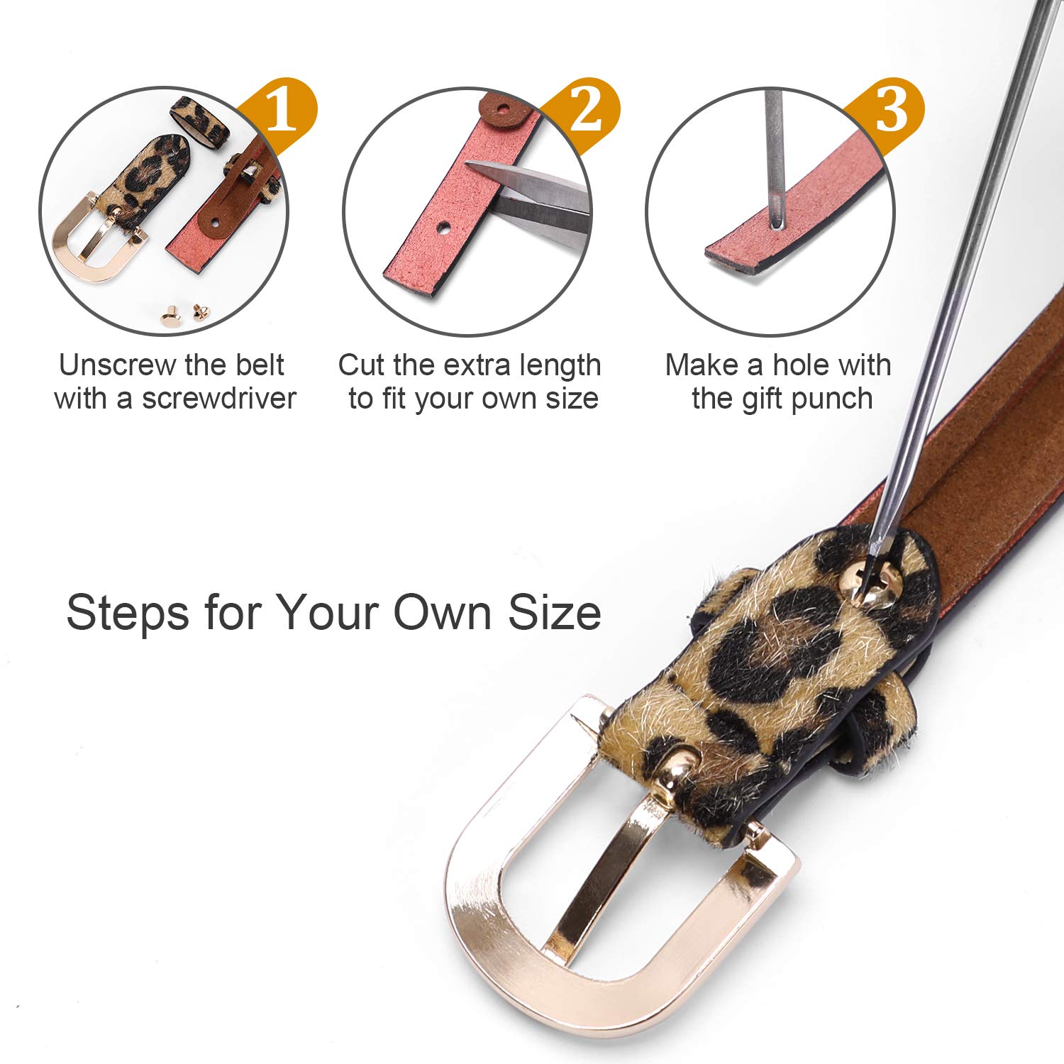 Women\'s Leopard Print Belt Ladies Skinny Belt for Dress Jeans Pants Waist Belt with Alloy Buckle By JASGOOD