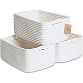 NaturalCozy 11.8"x8"x4.5” Storage Baskets for Shelves 3 Pack | Cotton Rope Woven Small Baskets for Organizing | Small Storage Bins for Nursery, Bathroom, Closet, Cube Shelf, Decorative, Gift Basket