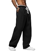 August Alley Men's Baggy Sweatpants Elastic Waist Drawstring Cotton Lounge Pants with Pockets Wide Leg Uncuffed Track Pants