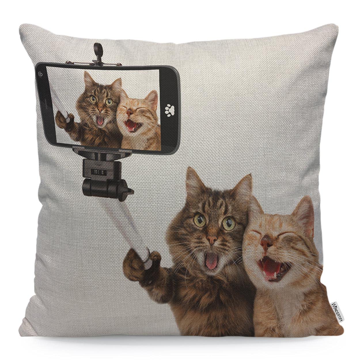 WONDERTIFY Funny Cats Cushion Cover Cats Taking A Selfie Throw Pillow Covers Cushion Case For Couch Home Decor Brown White 45X45 Cm