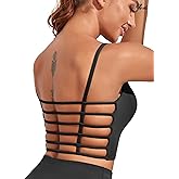 Pfreesea Strappy Sports Bras for Women High Support Open Back Workout Tops Longline Tank Top with Built in Bra Yoga Crop Bras