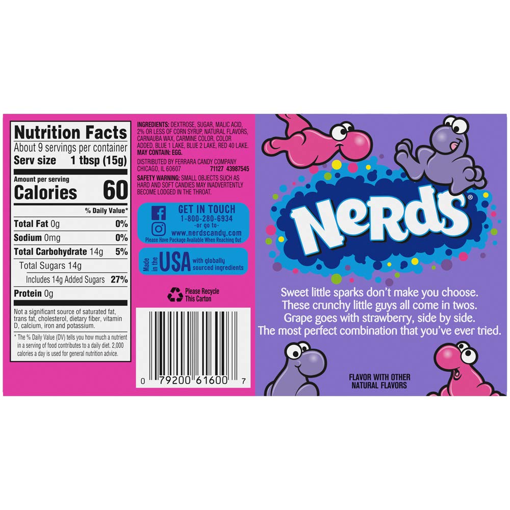 Nerds Grape & Strawberry Candy Theater Box, 5 Ounce, Pack of 12 : Grocery & Gourmet Food