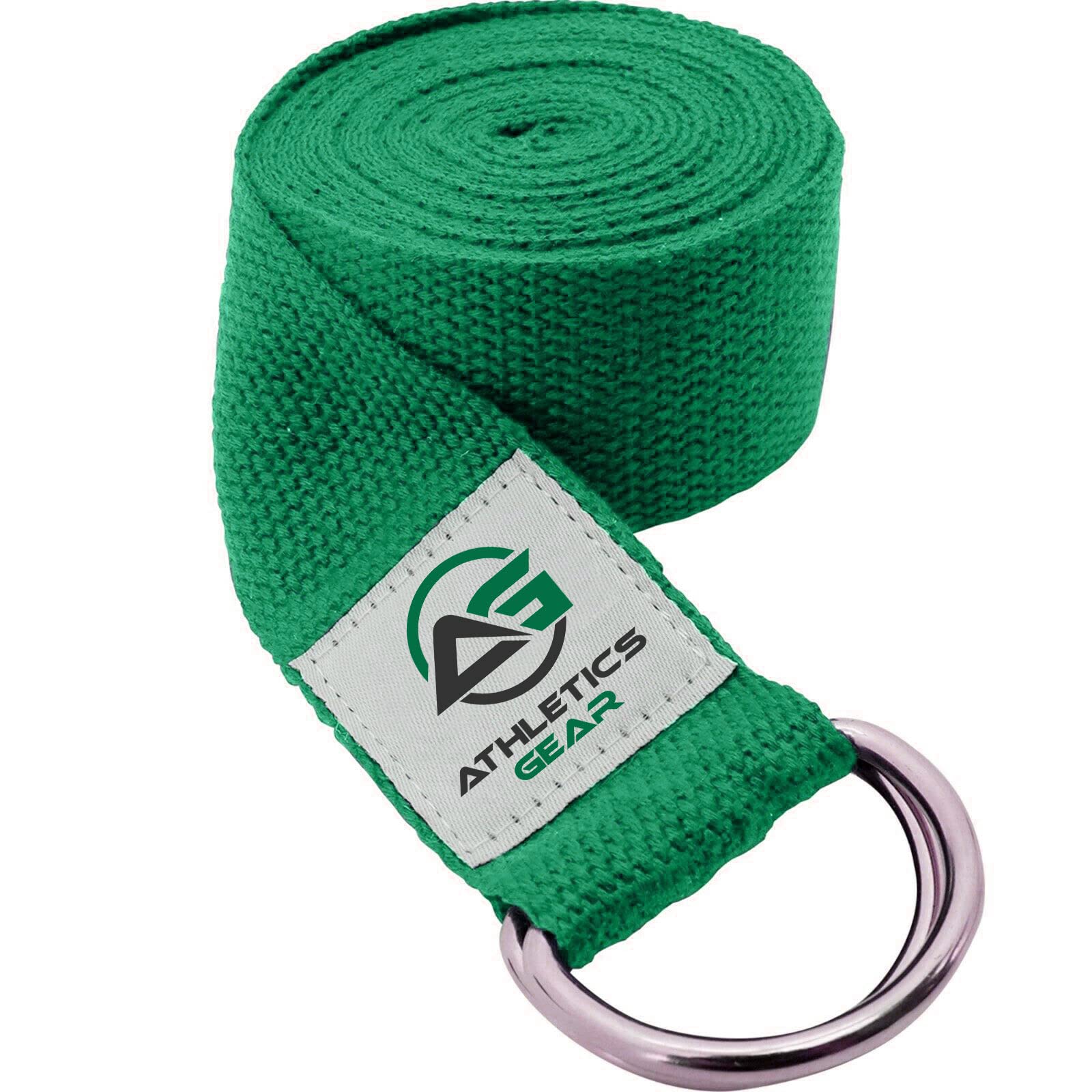 Yoga Strap Belt with Metal D-Ring Buckle, 6ft long & 1.5 inch wide, Made with Durable Cotton for Stretching and Flexibility (Green)