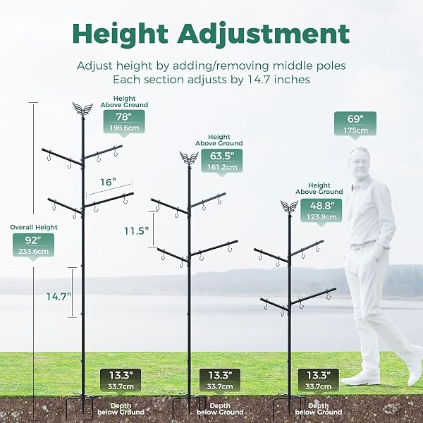PERCHME BIRD FEEDER POLE WITH SQUIRREL BAFFLE, 92” INCH 360° ROTATING HEAVY-DUTY BIRD HOUSE POLE FOR OUTDOORS,ADJUSTABLE HEIGHT,UNIVERSAL MOUNT KIT FOR BIRD FEEDER CAMERAS&HOUSES (92” BLACK)