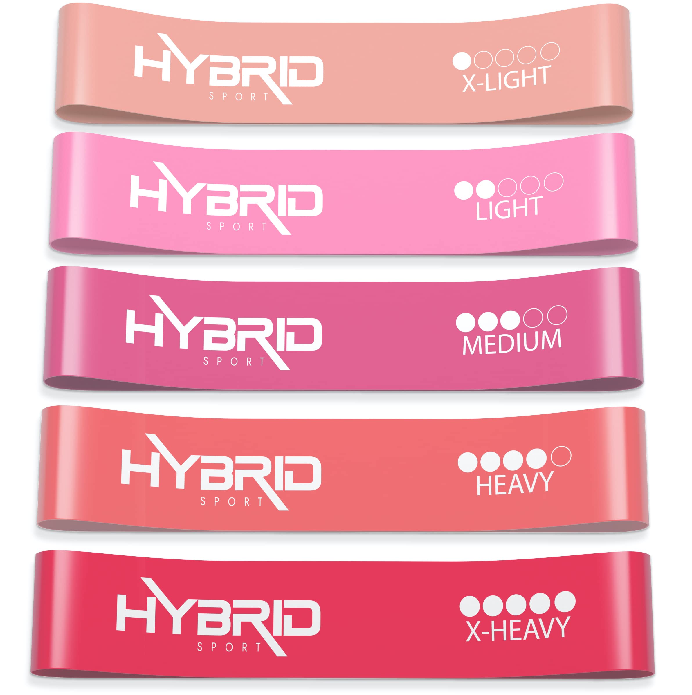 HYBRID Resistance Bands [Set of 5] PREMIUM Skin Friendly | 5 Strength Levels Loop Exercise Bands for Pilates, Training, Physio Therapy, Stretching, Home Gym | FREE Guide and Bag for Men and Women