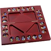 GSE 4-Player Folding Wooden Mancala Board Game, Mahogany | 100 Multi-Color Glass Stones, Storage Bag, Portable Family Travel Strategy Game, For Kids &amp; Adults, Family Game Night