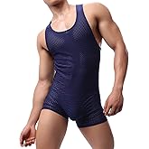 YUFEIDA Men's Athletic Supporters Bodysuit Slim Fit Wrestling Leotard Active Base Layers Jumpsuit Mesh Breathable