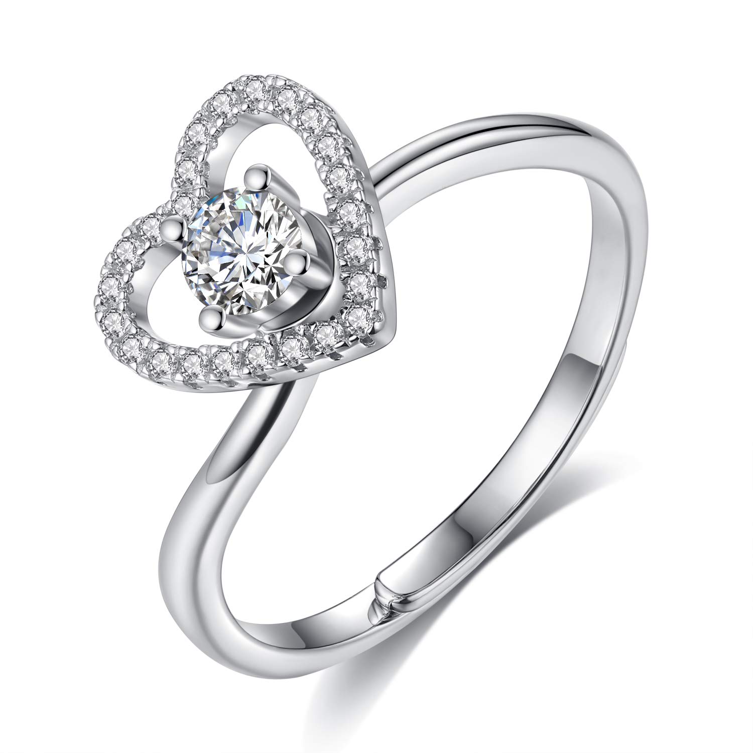 VIKI LYNN Women Girls 925 Sterling Silver CZ Adjustable Heart Rings
