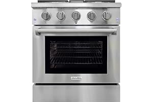 DUURA Elite DE300GRTSS Gas Range with 4 Burner Cooktop Freestanding 30-Inch with Porcelain Convection Oven and Broil Function, Continuous Grates with Stainless Steel Construction, Metallic