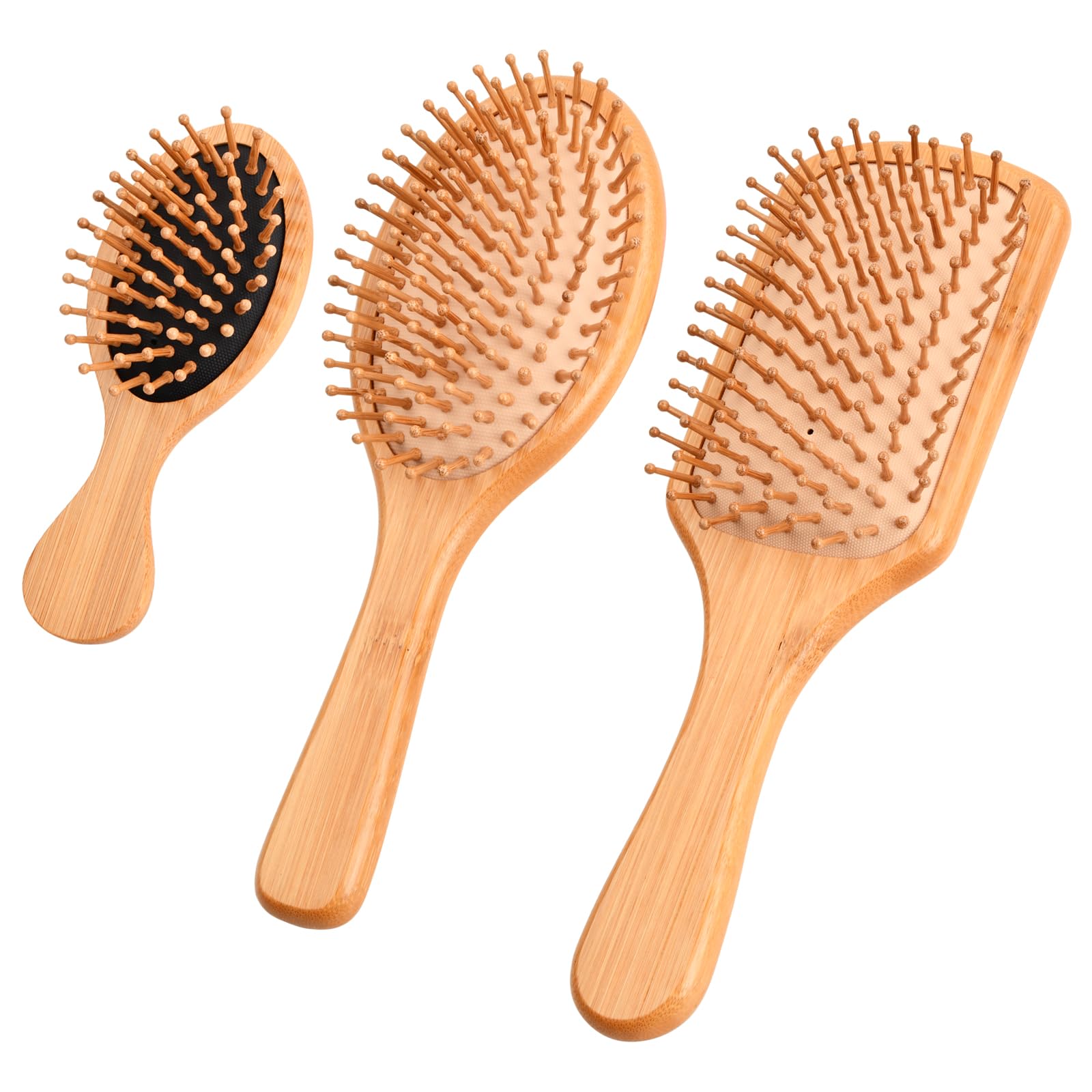3 Pack Hair Brushes Wooden, Comb Bamboo, Hairbrush Set, Paddle Brush, Massage Combs Oval for Women Men Girls Kids