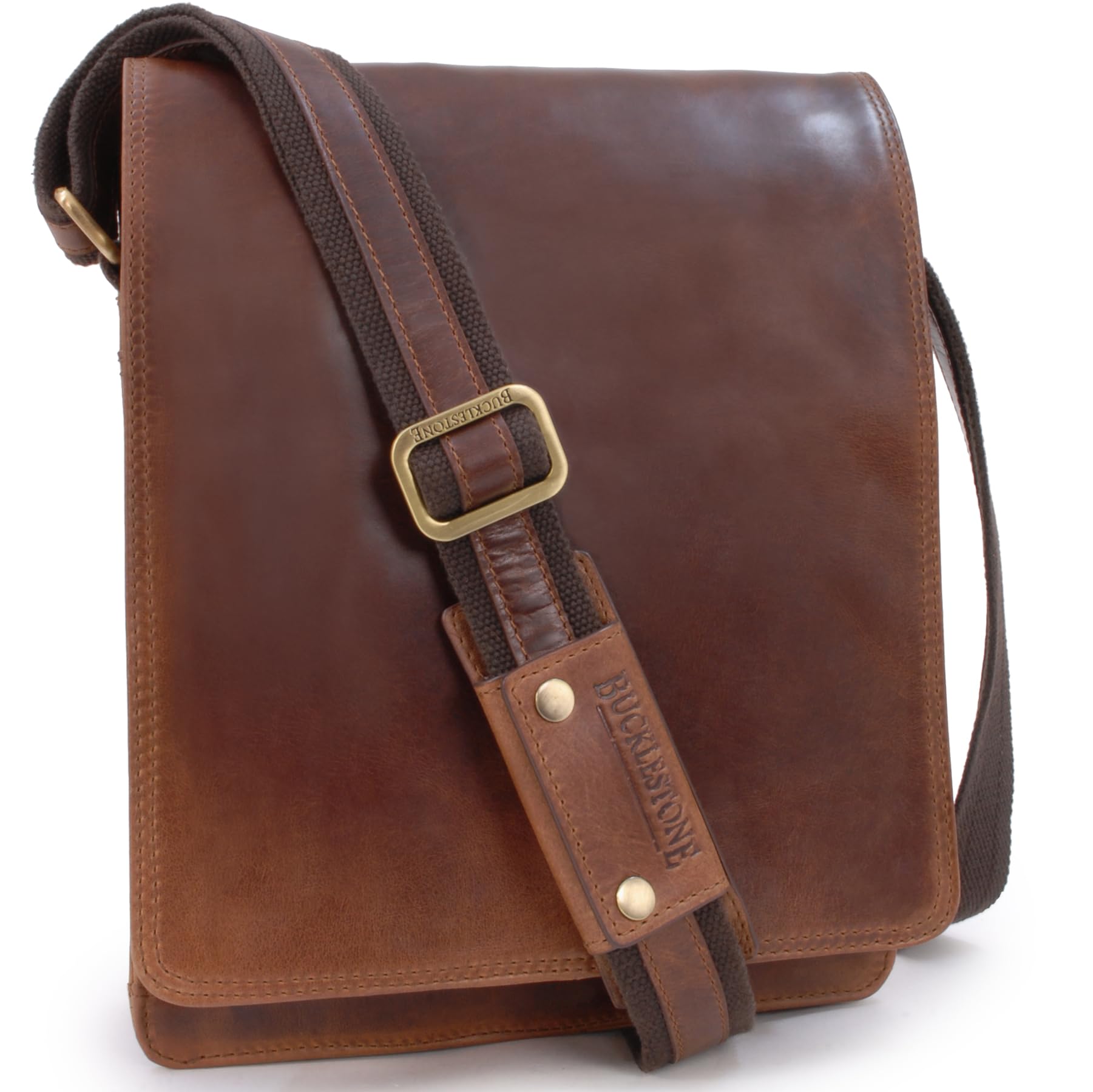 Bucklestone - Men's Leather Shoulder Bag - Small/Medium Messenger - Crossbody Work Bag for Tablet and A4 Notebooks - Warwick - Brown