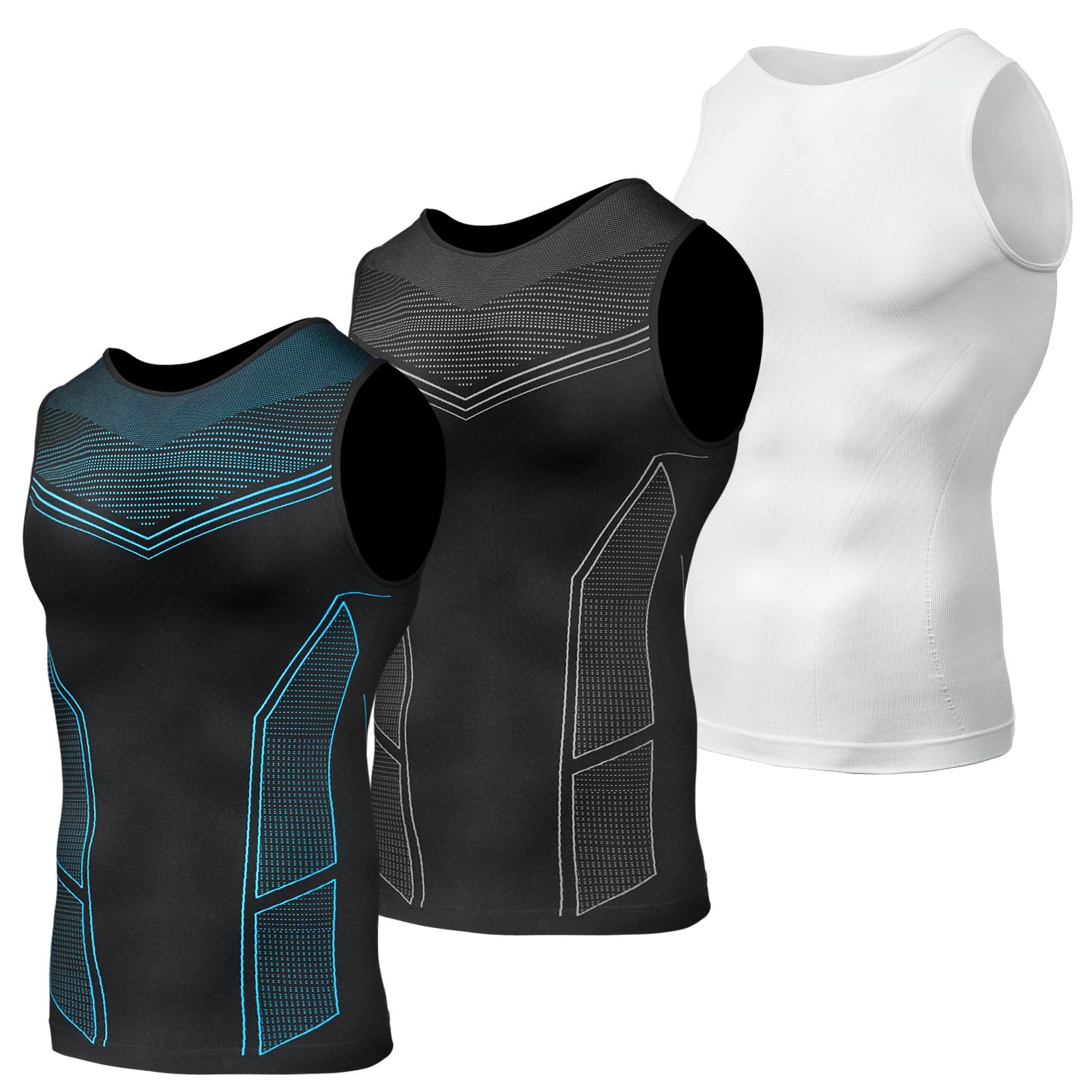 Odoland 3 Pack Men Compression Shirt, Gynecomastia