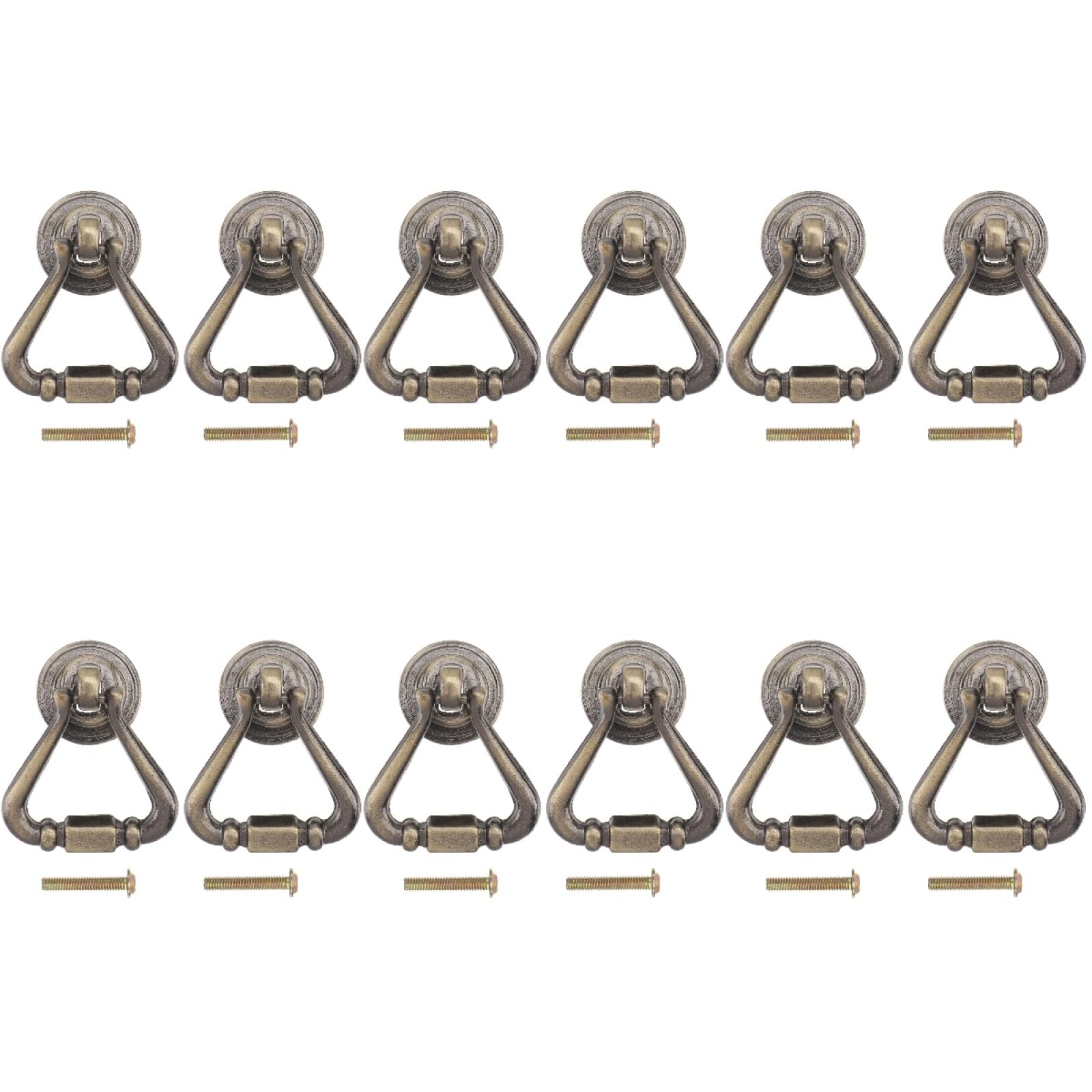 DOITOOL 12 pcs Kitchen Mounting Ring Dresser Pulls HOM Retro Cabinet Door Vintage Hardware Pull for Knob Decorative Metal Cupboard Knobs Black Furniture Drawer Brass Wardrobe with Handle