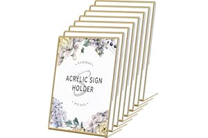 Smarpau 8 Pack Gold Acrylic Sign Holder 4x6 Gold Picture Frames Double Sided Acrylic Sign Holder with Gold Table Menu Holders for Wedding Party Photos Art Display