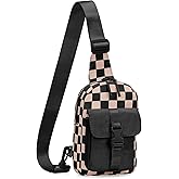 BIAOTIE Small Sling Bag for Women Nylon Cross body Bags Sling Backpack Purse for Travel (Dark Khaki Checkered)