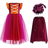 OBEEII Halloween Costume for Girls Velvet Tulle Tutu Witch Dresses with Wigs Velvet Cape 3pcs Set for Halloween Carnival