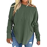 Beautife Women's Plus Size Tops Off Shoulder Long Sleeve Loose T Shirts Casual Curved Hem Tunics Tee Shirt