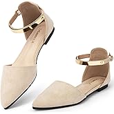 Zelaprox Women's Black Pointed Toe Flats Rhinestone Bow Ankle Strap Ballet Flats Comfortable Slip On Flats Light Weight Suede Dress Shoes