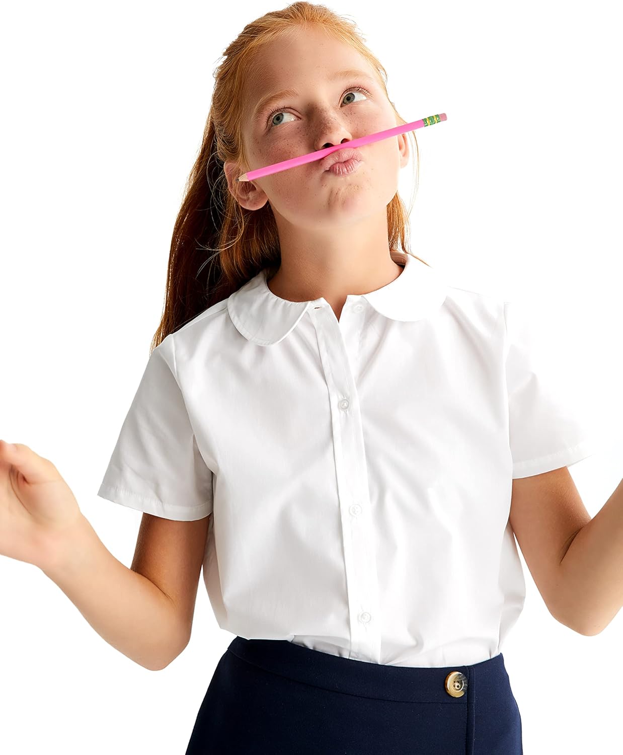 French Toast Girls' Short Sleeve Peter Pan Collar Blouse: Clothing
