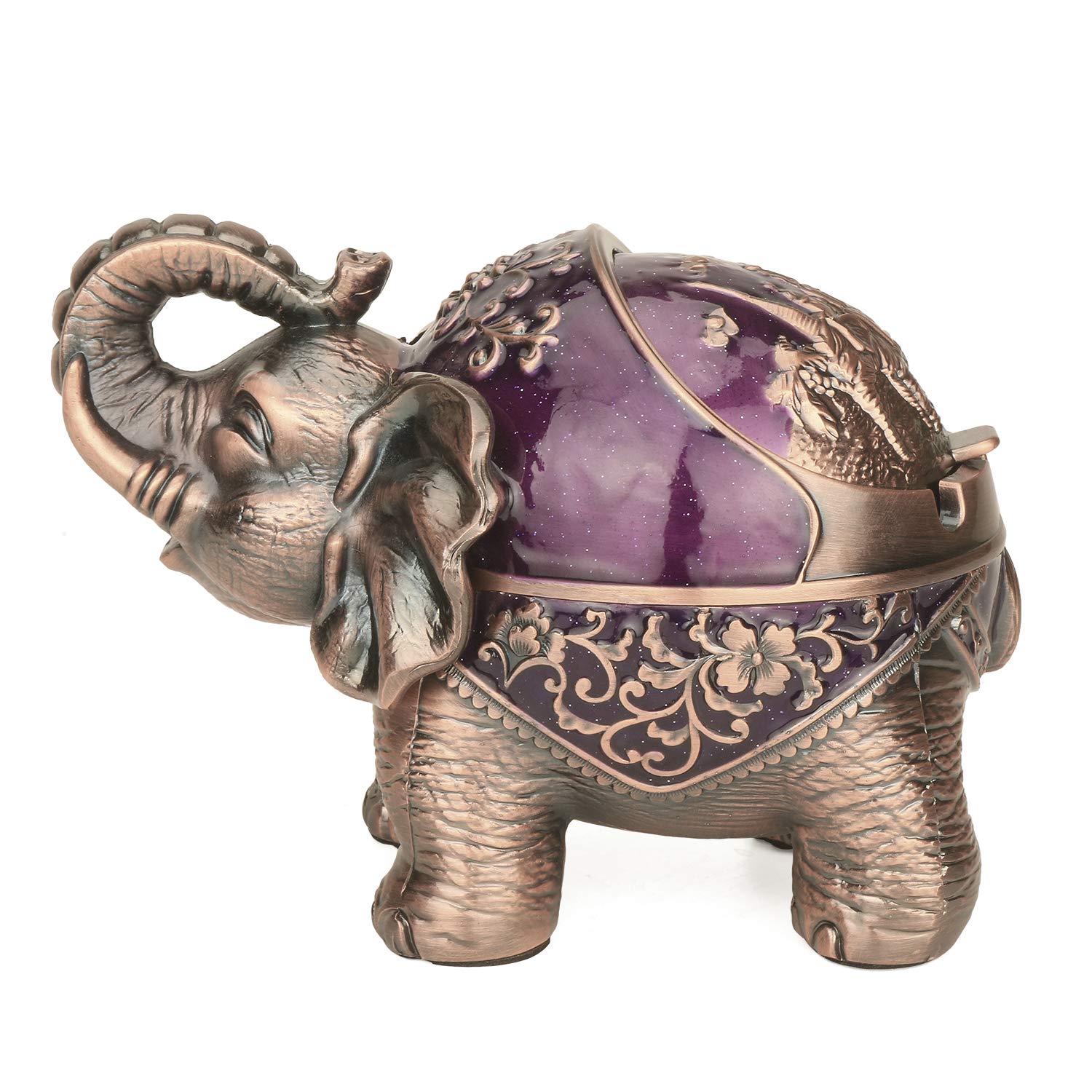 Stand Elephant Decorative Ashtray with Lid for Cigarettes Metal Smoking Ash Tray Holder for Smoker Windproof Cigarette ashtrays for Indoors Outdoors Fancy Gift Ornament for Men Women (Dark Purple)