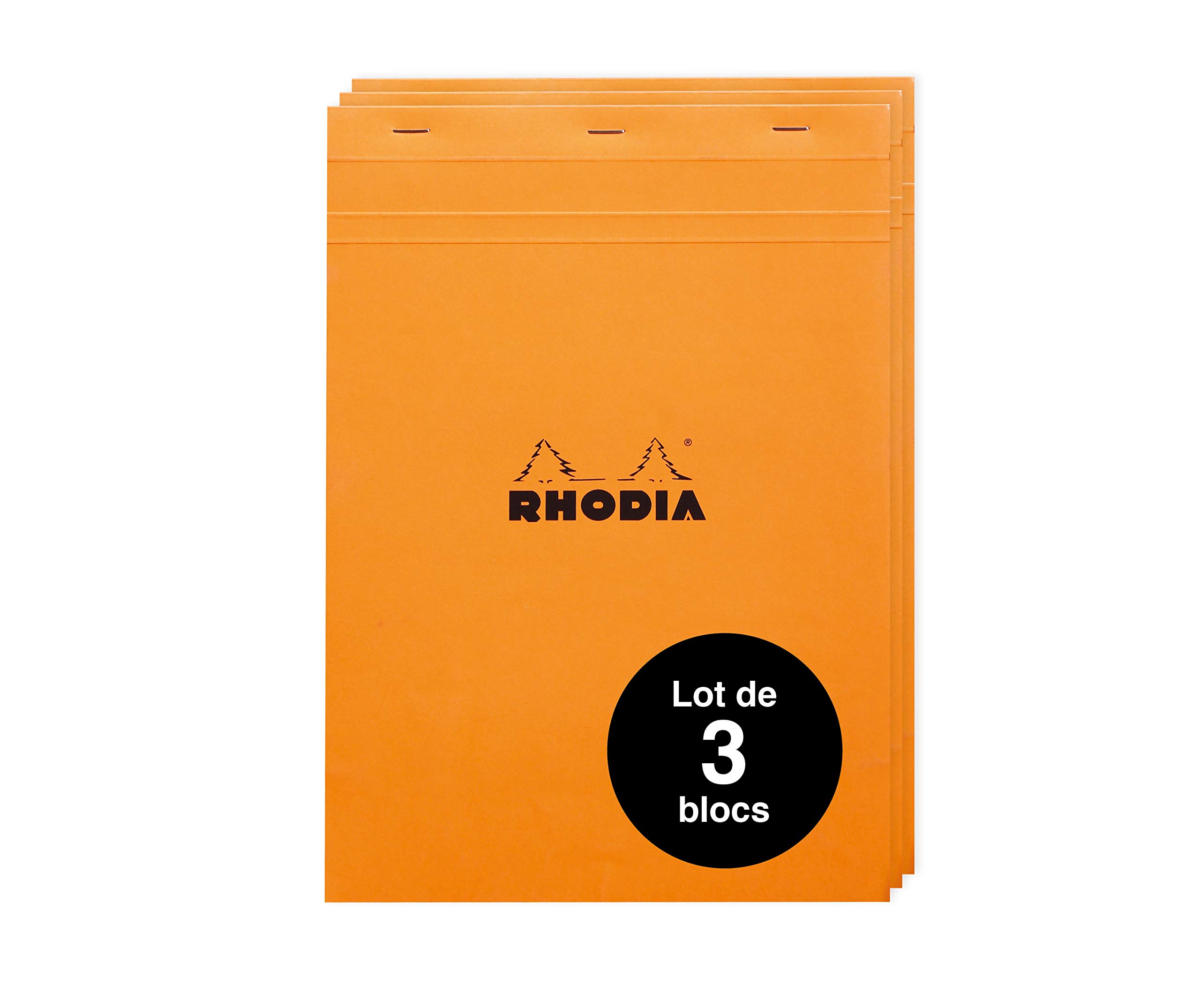 RHODIA 18200Amzc - Set of 3 Stapled Notepads N°18 Orange - A4 - Small Squares - 80 Detachable Sheets - Clairefontaine White Paper 80 g/m - Soft Card Cover