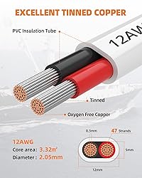 CONEPY 12 Gauge Marine Wire, 12/2 Wire Duplex