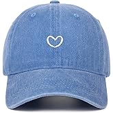 Epsoco Vintage Heart Embroidered Washed Baseball Cap for Women Cute Cotton Low Profile Adjustable Dad Hat