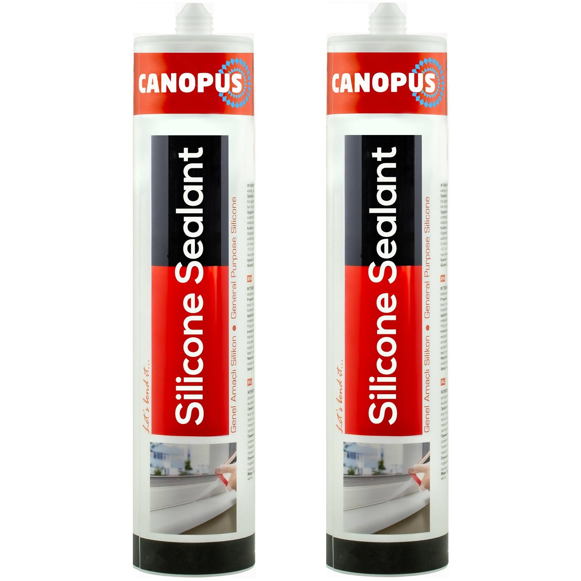 CANOPUS Waterproof Kitchen & Bathroom Acetoxy Silicone Sealant Clear Anti Mould, 2 Pack, 280gr, Suitable for Indoor and Outdoor Waterproofing and Bonding applications, Shower Sealant