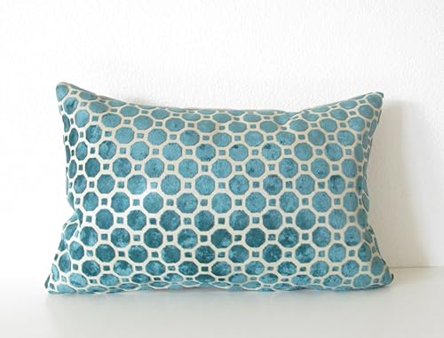 Amazon Com Robert Allen Velvet Geo Turquoise Decorative Pillow