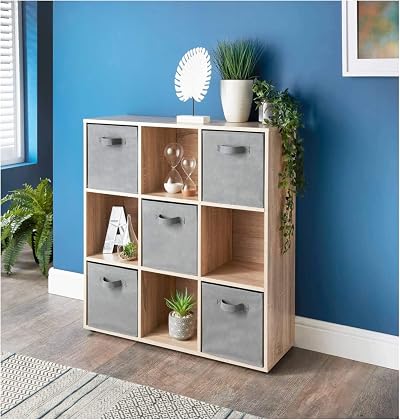 spot on dealz 9 Cube Storage Unit with 5 Baskets Oak 89x28.3x89cm