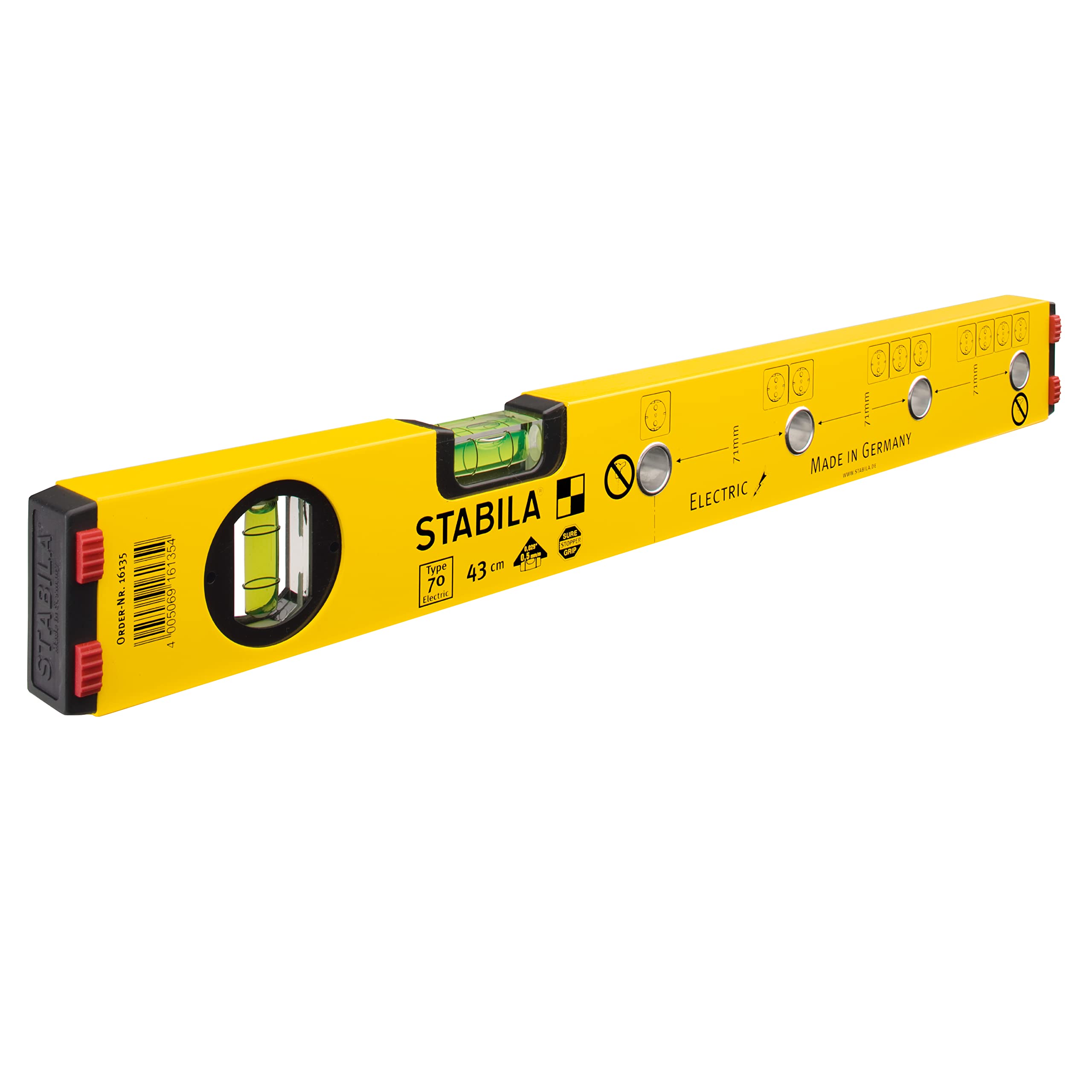 Stabila 16135/4 43 cm "Electric Type 70" Spirit Level - Yellow/Black