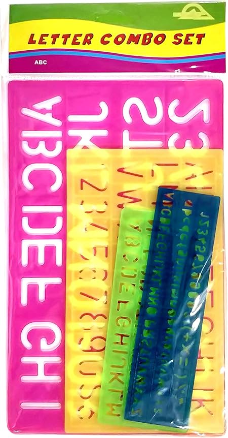 Arishto Alphabets, Lettering, Numbers Special Characters Stencil for Students (Set of 4, 7mm, 10mm, 20mm, 30mm-40mm)