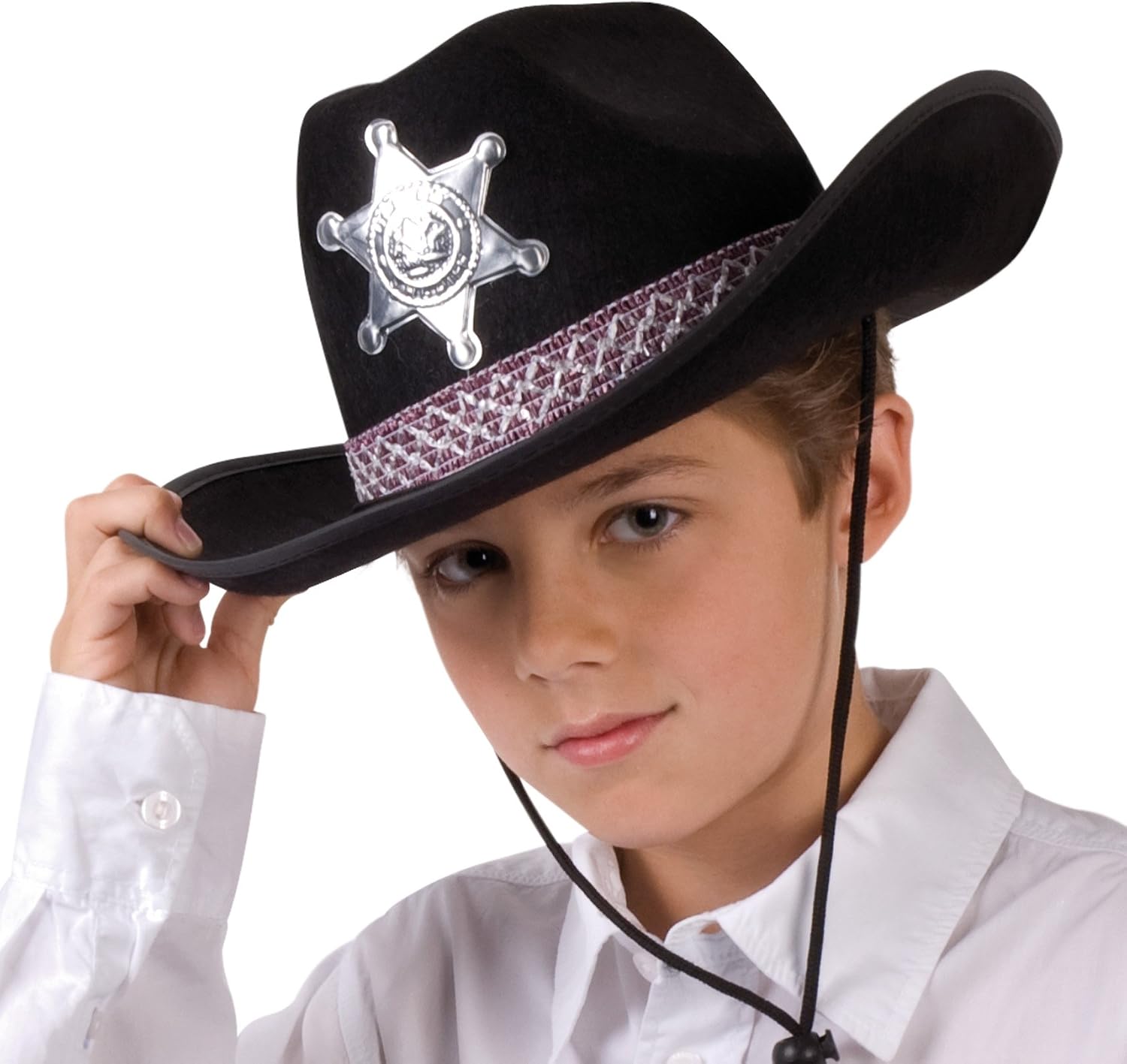 Boland Childs Sheriff Cowboy Hat With Badge Children's Western Headwear Halloween Theme Kids Party Fancy Dress Boys Girls Unisex One Size Black