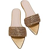 GORGLITTER Women's Rhinestone Sandals Sparkly Pointed Open Toe Dressy Summer Flat Sandals