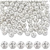 SUNNYCLUE 1 Box 120Pcs Silver Round Hollow Bead Brass Filigree Beads Bulk Metal European Vintage Tibetan Antique Loose Spacer Ball Small Beads for Jewelry Making DIY Necklace Bracelet Crafts Women