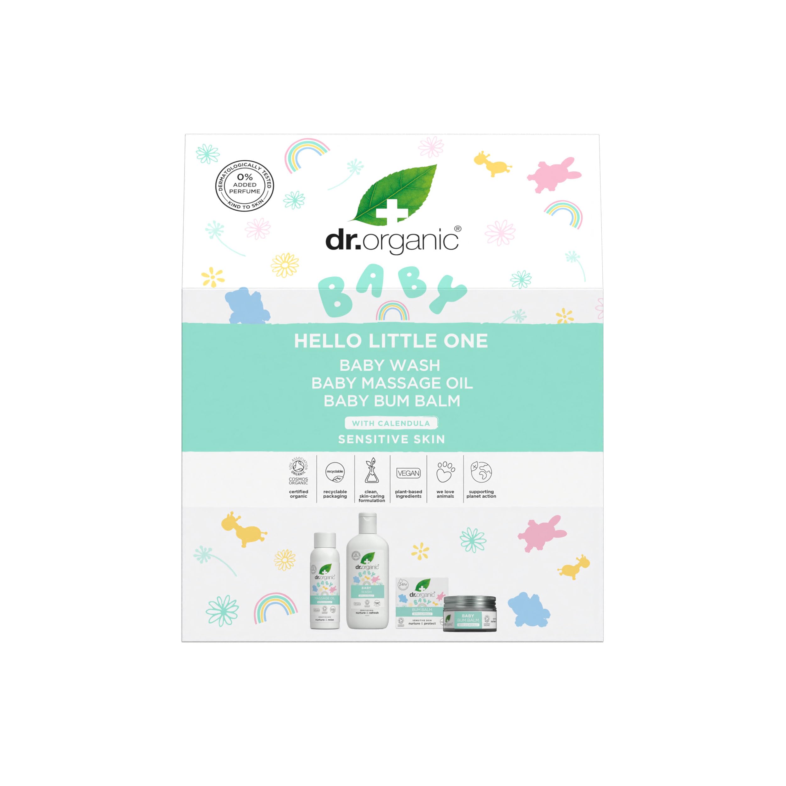 Dr Organic Baby Gift Set with Organic Calendula, Baby Wash, Bum Balm & Massage Oil, Soothing Regime, Newborn Essentials, Calming, Natural, Vegan, Cruelty-Free, Paraben & SLS-Free, Organic