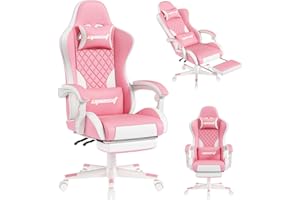 OPIESIT Gaming Chair,Ergonomic Computer Chairs for Adults with Footrest, PU Leather Office Chair with Adjustable Lumbar Support & Pocket Spring Cushion - Heavy Duty 400lb Capacity Gamer Chair (Pink)