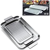 COOK TIME Grill Pan Set of 2, BBQ Grill Topper for Outdoor Grill, Stainless Steel Grilling Baskets with Holes and Handles, Pe