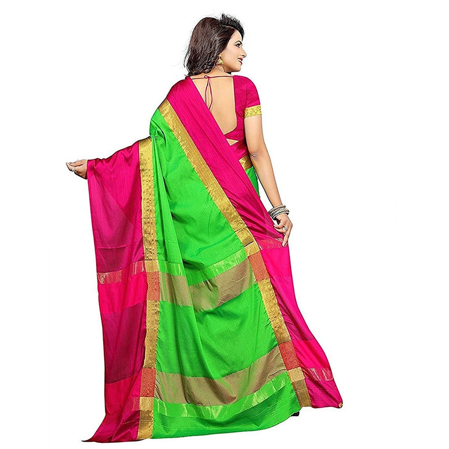 buyonn cotton silk solid saree(red green _free size)
