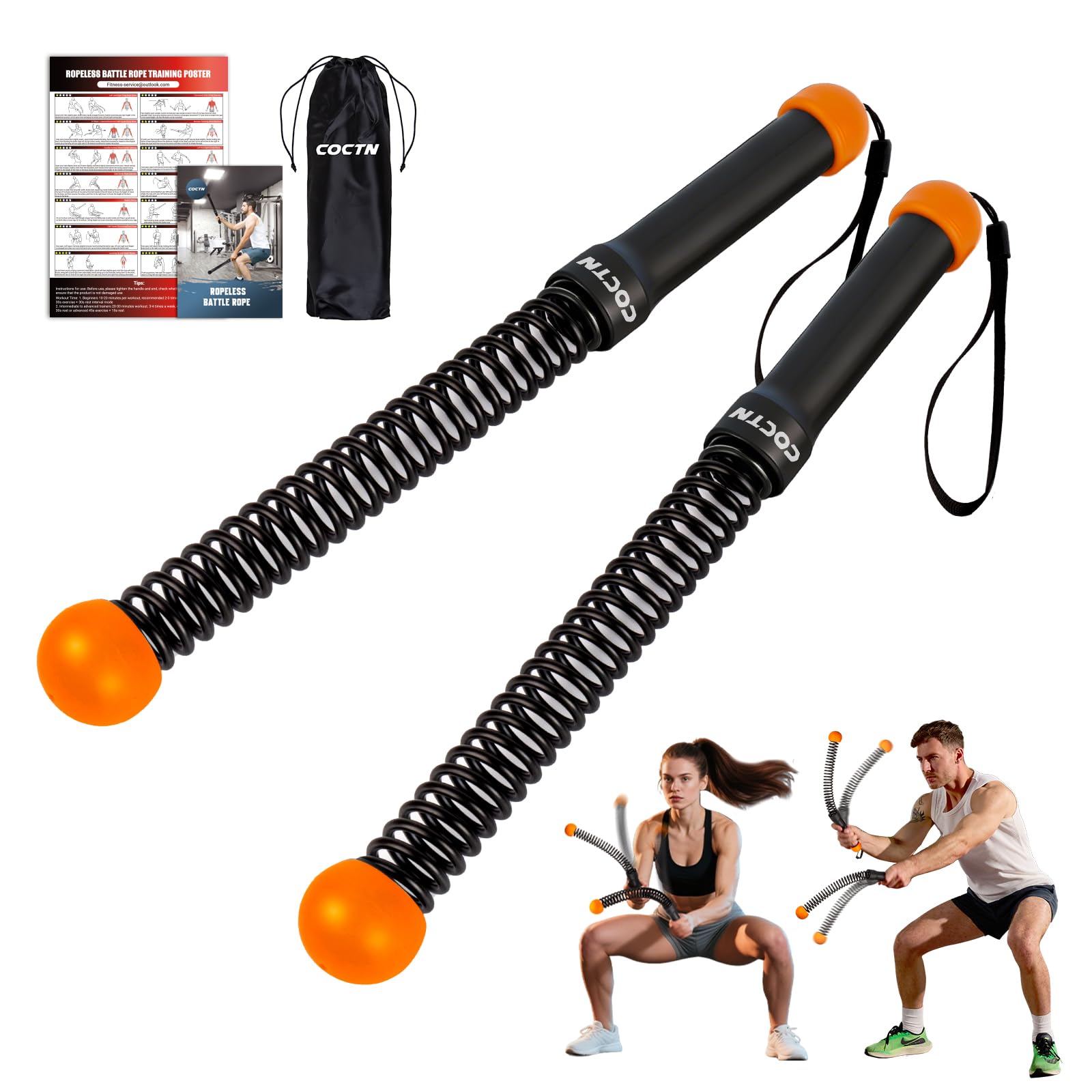 Weighted Ropeless Battle Ropes, Heavy Duty Portable Cordless Battle Ropes for Home Gym with Poster, Workout Exercise Rope for Strength Building, HIIT and Low-Impact Aerobic Training for Men & Women Image